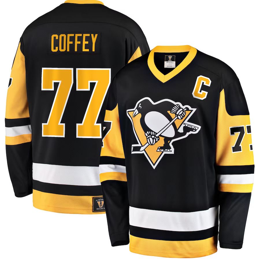 Men Pittsburgh Penguins 77 Paul Coffey Fanatics Branded Black Premier Breakaway Retired Player NHL Jersey